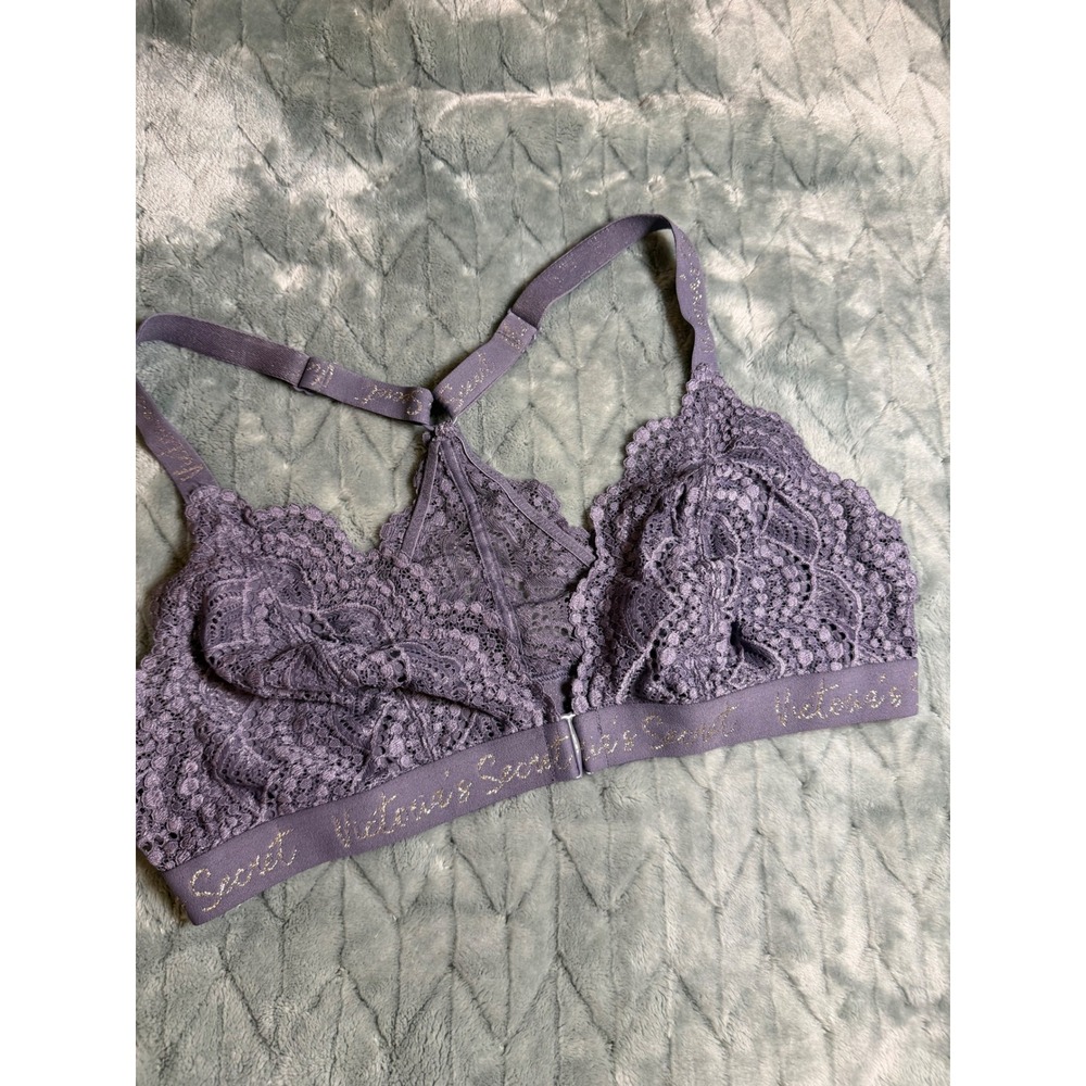 Victorias Secret Purple Lace Front Closure Racerback Bralette Large